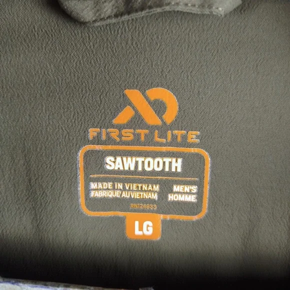 First Lite Dry Earth Sawtooth Hybrid Hunting Jacket Mens L Hooded Merino Wool